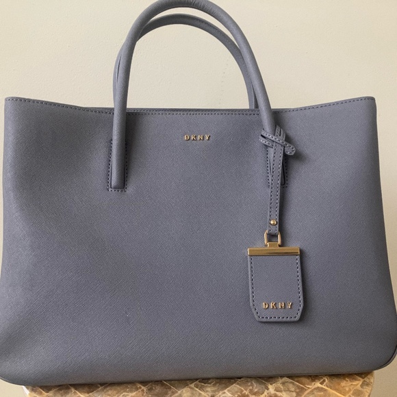 DKNY Tote Blue Gray Textured (Saffiano) Leather Brand New - Picture 2 of 10